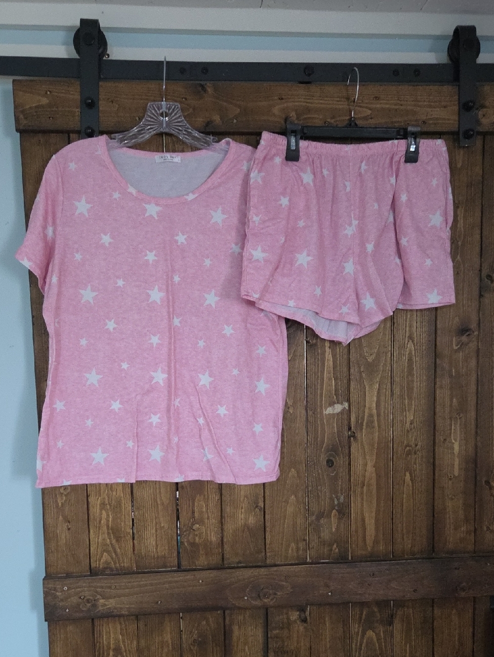 Women's Pink Star Print Pajama Set - Soft Short Sleeve Top & Shorts